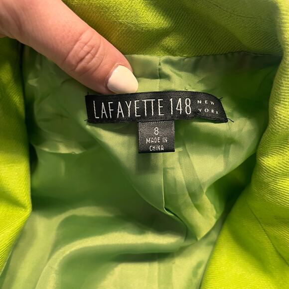 Lafayette Bright Trendy Lime Green Vibrant Linen Open-Front Blazer Jacket Size 8 - Picture 6 of 10